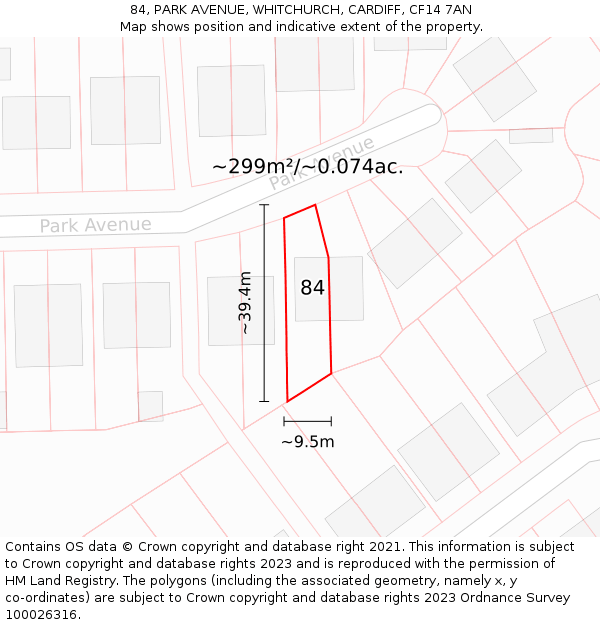 84, PARK AVENUE, WHITCHURCH, CARDIFF, CF14 7AN: Plot and title map