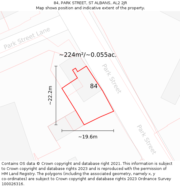 84, PARK STREET, ST ALBANS, AL2 2JR: Plot and title map