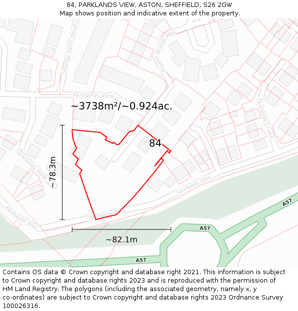 84, PARKLANDS VIEW, ASTON, SHEFFIELD, S26 2GW: Plot and title map