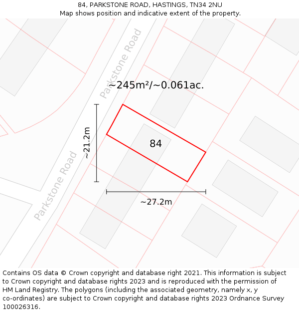 84, PARKSTONE ROAD, HASTINGS, TN34 2NU: Plot and title map