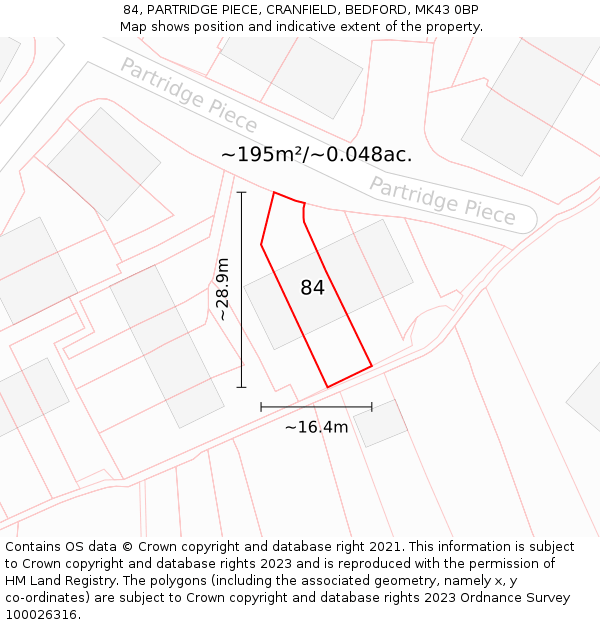 84, PARTRIDGE PIECE, CRANFIELD, BEDFORD, MK43 0BP: Plot and title map