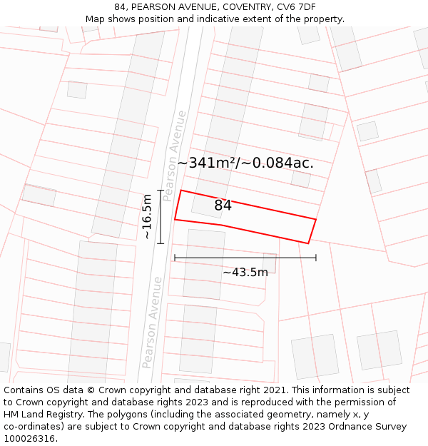 84, PEARSON AVENUE, COVENTRY, CV6 7DF: Plot and title map