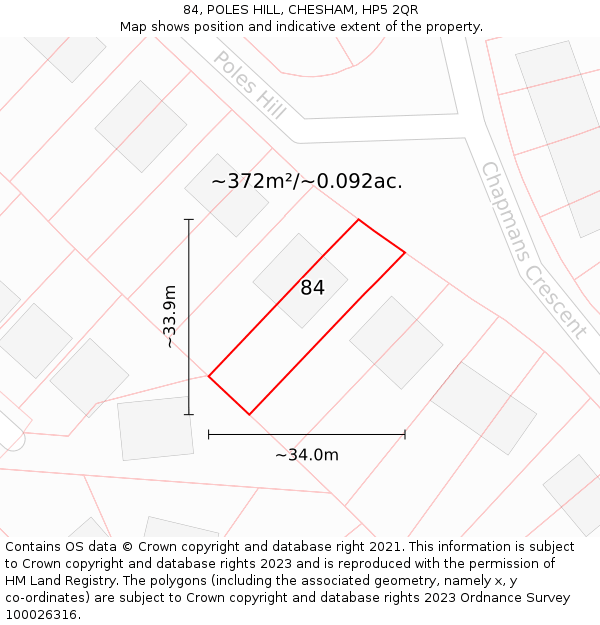 84, POLES HILL, CHESHAM, HP5 2QR: Plot and title map