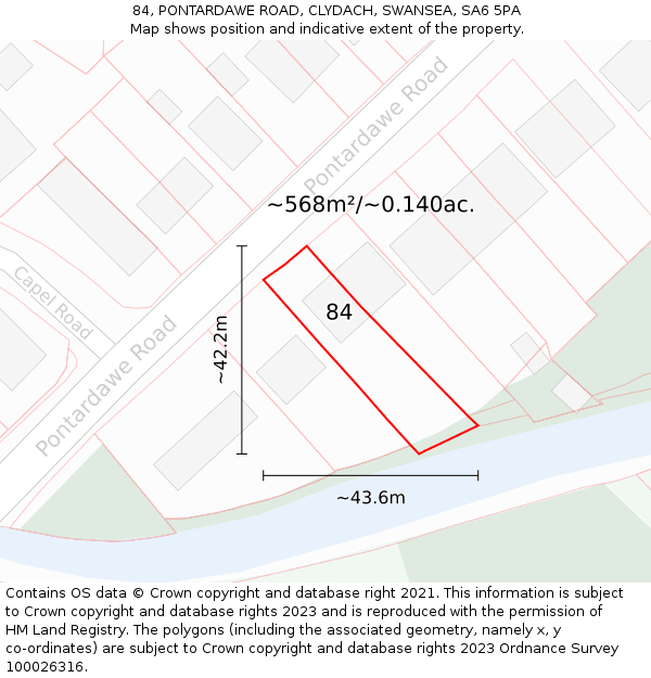 84, PONTARDAWE ROAD, CLYDACH, SWANSEA, SA6 5PA: Plot and title map