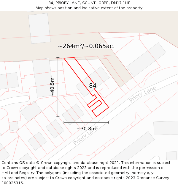 84, PRIORY LANE, SCUNTHORPE, DN17 1HE: Plot and title map