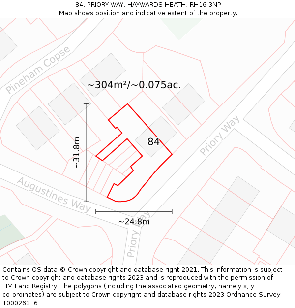 84, PRIORY WAY, HAYWARDS HEATH, RH16 3NP: Plot and title map