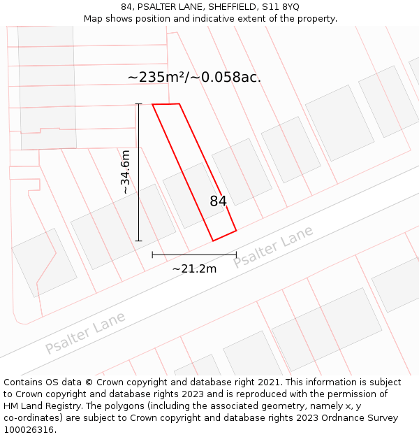 84, PSALTER LANE, SHEFFIELD, S11 8YQ: Plot and title map