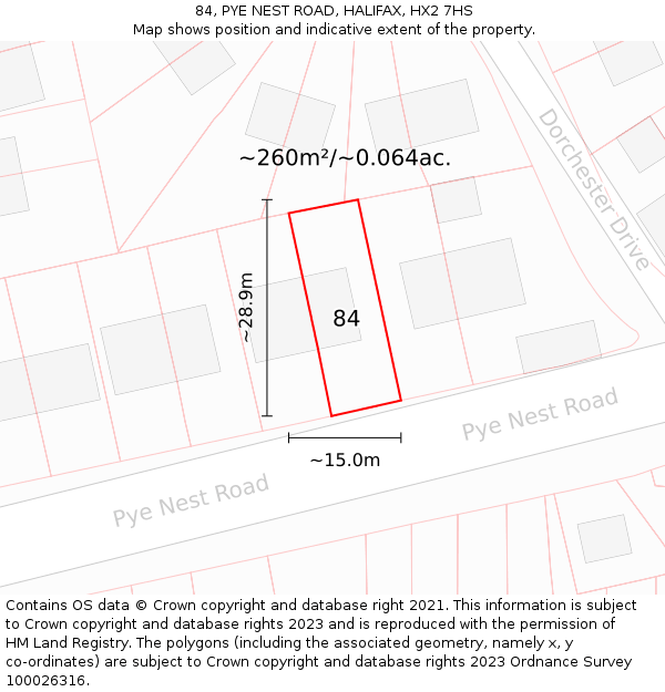 84, PYE NEST ROAD, HALIFAX, HX2 7HS: Plot and title map