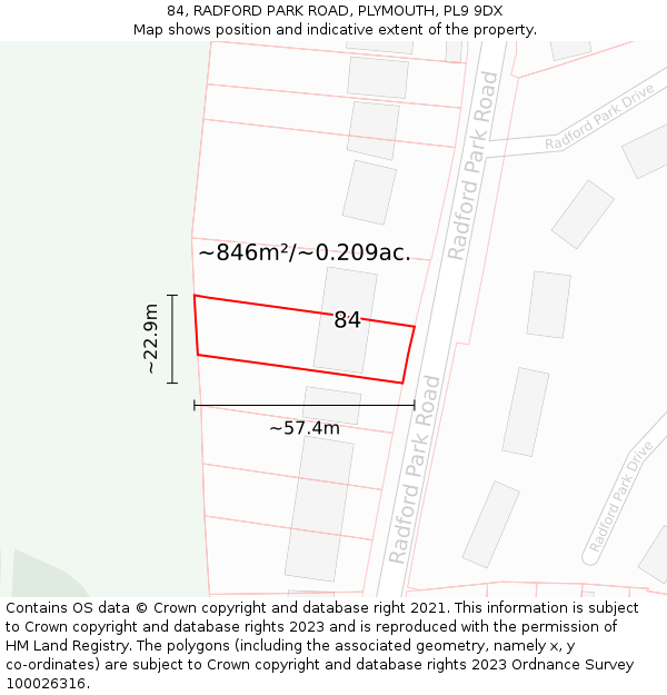 84, RADFORD PARK ROAD, PLYMOUTH, PL9 9DX: Plot and title map