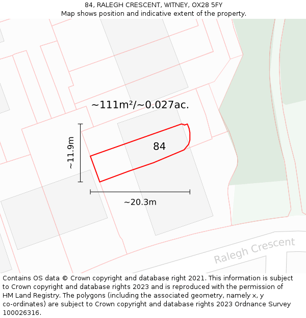 84, RALEGH CRESCENT, WITNEY, OX28 5FY: Plot and title map
