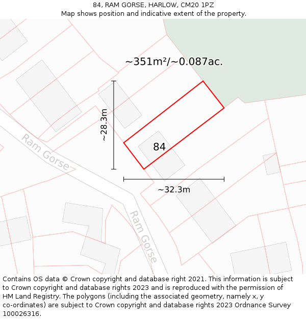 84, RAM GORSE, HARLOW, CM20 1PZ: Plot and title map