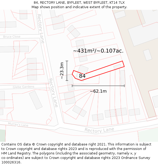 84, RECTORY LANE, BYFLEET, WEST BYFLEET, KT14 7LX: Plot and title map