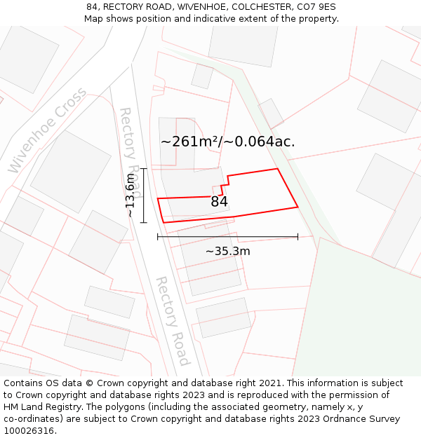 84, RECTORY ROAD, WIVENHOE, COLCHESTER, CO7 9ES: Plot and title map