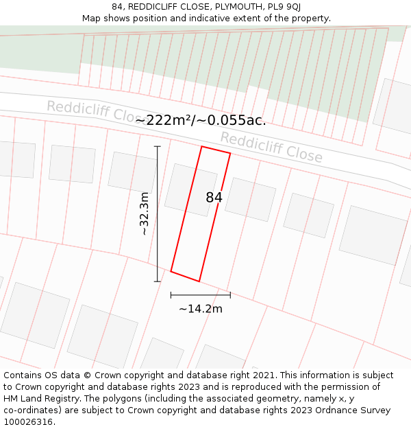 84, REDDICLIFF CLOSE, PLYMOUTH, PL9 9QJ: Plot and title map