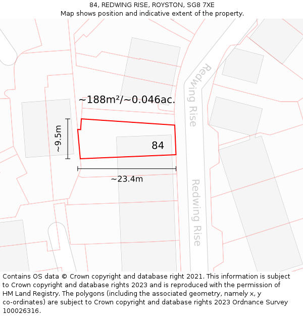 84, REDWING RISE, ROYSTON, SG8 7XE: Plot and title map