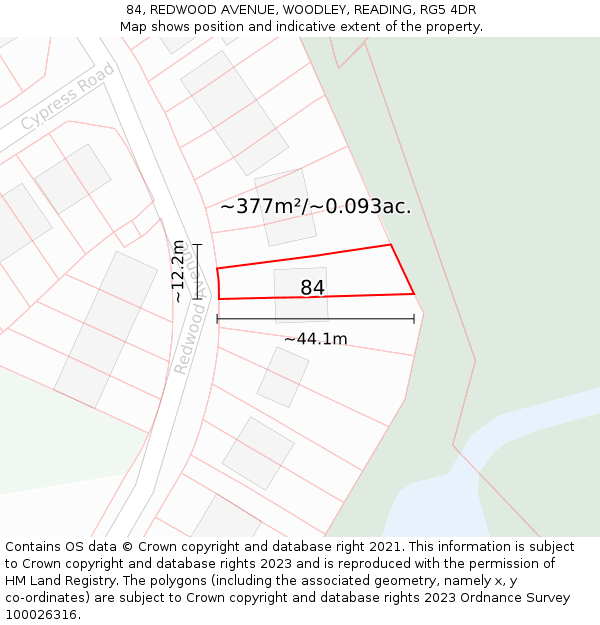 84, REDWOOD AVENUE, WOODLEY, READING, RG5 4DR: Plot and title map