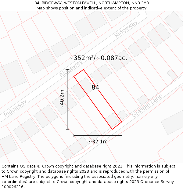 84, RIDGEWAY, WESTON FAVELL, NORTHAMPTON, NN3 3AR: Plot and title map