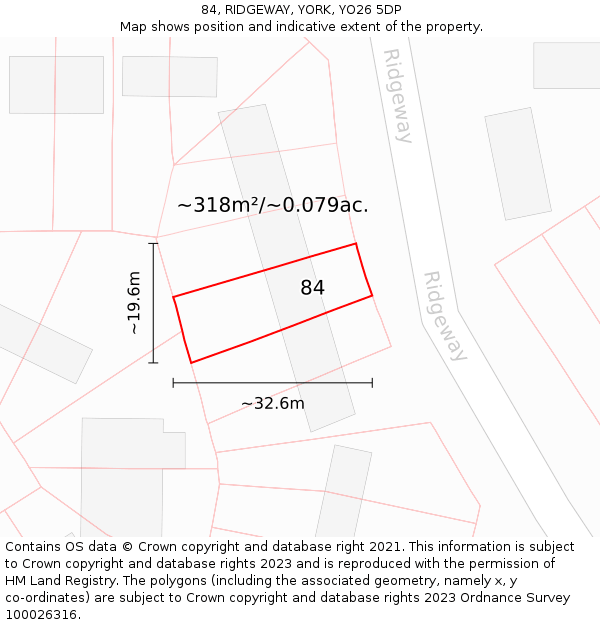 84, RIDGEWAY, YORK, YO26 5DP: Plot and title map