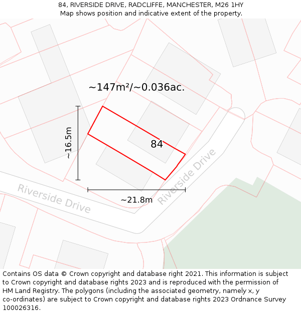 84, RIVERSIDE DRIVE, RADCLIFFE, MANCHESTER, M26 1HY: Plot and title map