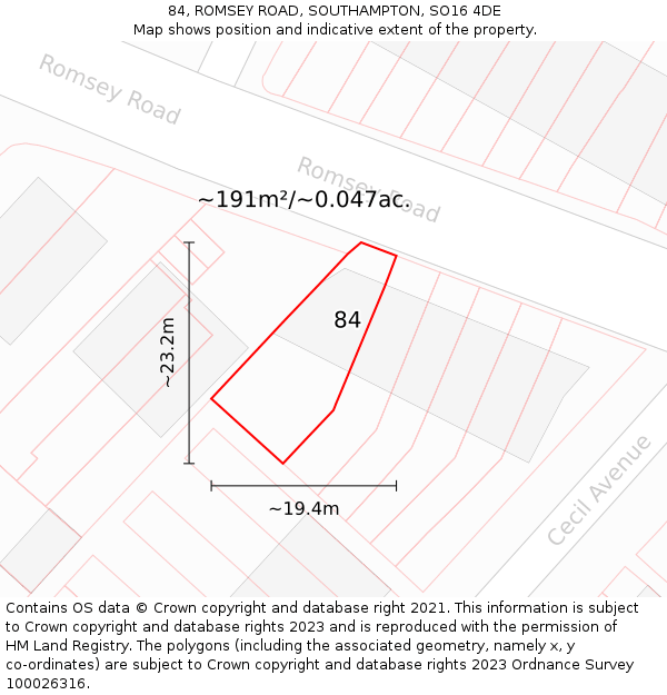 84, ROMSEY ROAD, SOUTHAMPTON, SO16 4DE: Plot and title map