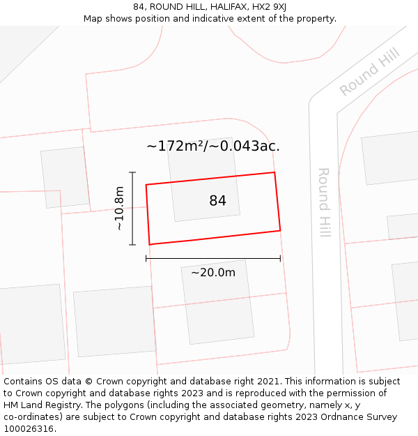 84, ROUND HILL, HALIFAX, HX2 9XJ: Plot and title map