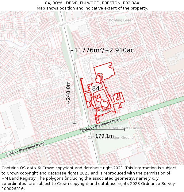 84, ROYAL DRIVE, FULWOOD, PRESTON, PR2 3AX: Plot and title map