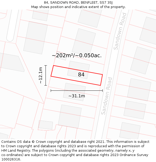 84, SANDOWN ROAD, BENFLEET, SS7 3SJ: Plot and title map