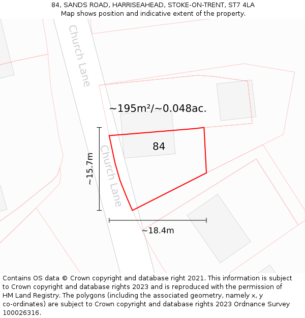 84, SANDS ROAD, HARRISEAHEAD, STOKE-ON-TRENT, ST7 4LA: Plot and title map