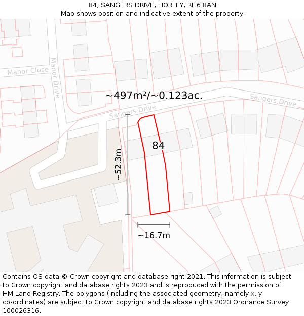 84, SANGERS DRIVE, HORLEY, RH6 8AN: Plot and title map