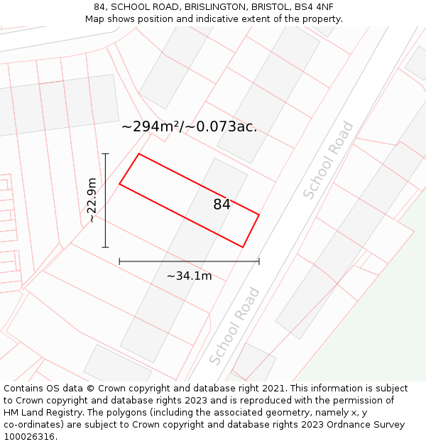 84, SCHOOL ROAD, BRISLINGTON, BRISTOL, BS4 4NF: Plot and title map