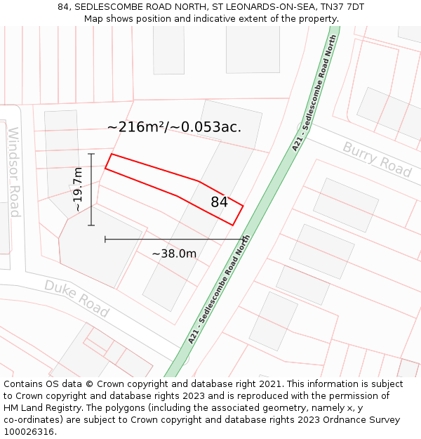 84, SEDLESCOMBE ROAD NORTH, ST LEONARDS-ON-SEA, TN37 7DT: Plot and title map