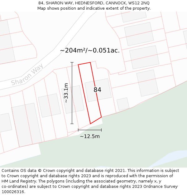 84, SHARON WAY, HEDNESFORD, CANNOCK, WS12 2NQ: Plot and title map