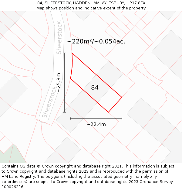 84, SHEERSTOCK, HADDENHAM, AYLESBURY, HP17 8EX: Plot and title map