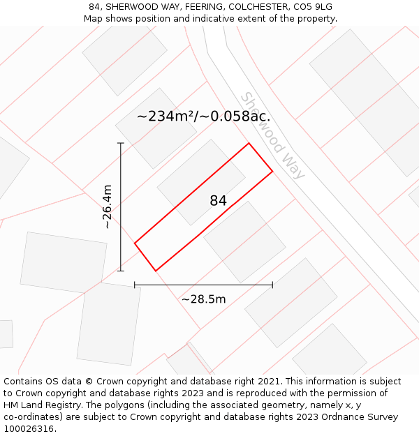 84, SHERWOOD WAY, FEERING, COLCHESTER, CO5 9LG: Plot and title map