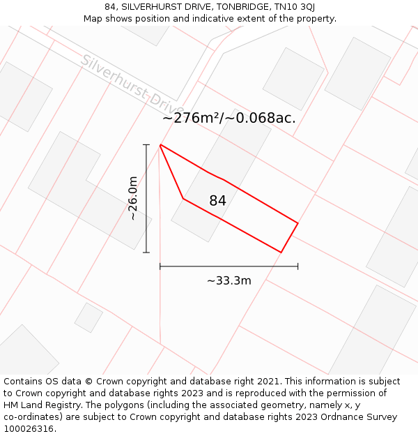 84, SILVERHURST DRIVE, TONBRIDGE, TN10 3QJ: Plot and title map