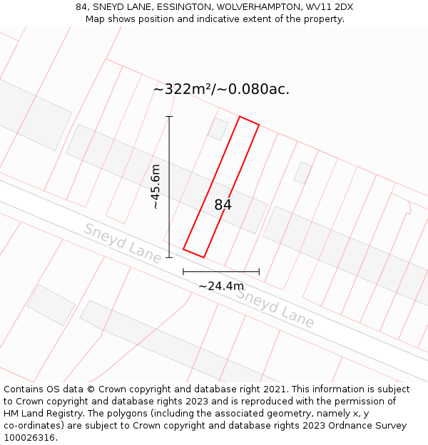 84, SNEYD LANE, ESSINGTON, WOLVERHAMPTON, WV11 2DX: Plot and title map