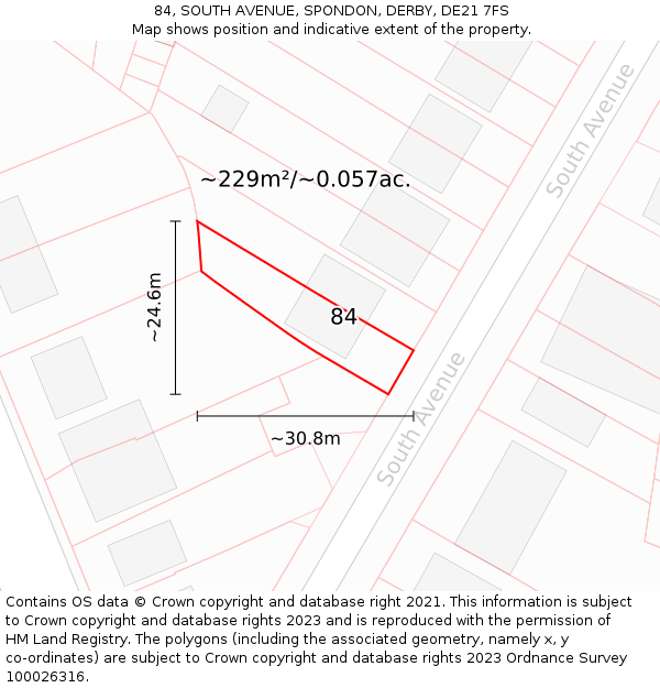 84, SOUTH AVENUE, SPONDON, DERBY, DE21 7FS: Plot and title map