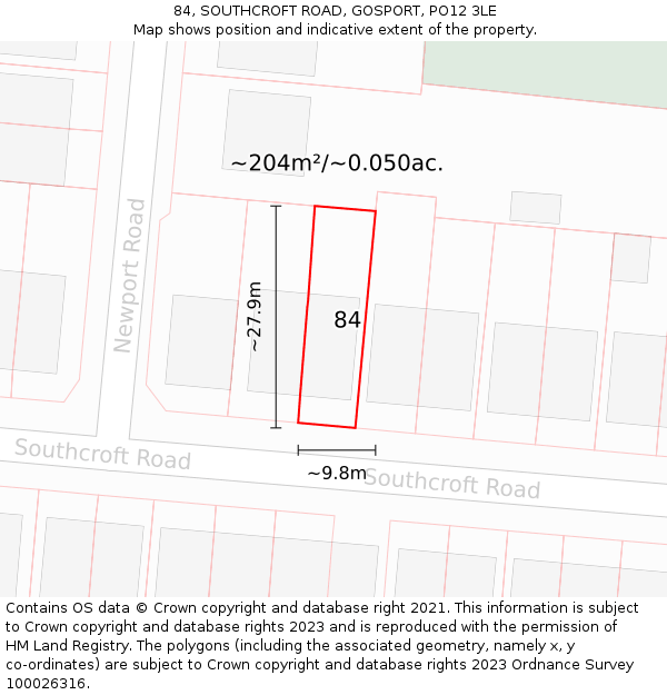 84, SOUTHCROFT ROAD, GOSPORT, PO12 3LE: Plot and title map