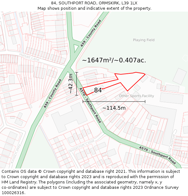 84, SOUTHPORT ROAD, ORMSKIRK, L39 1LX: Plot and title map