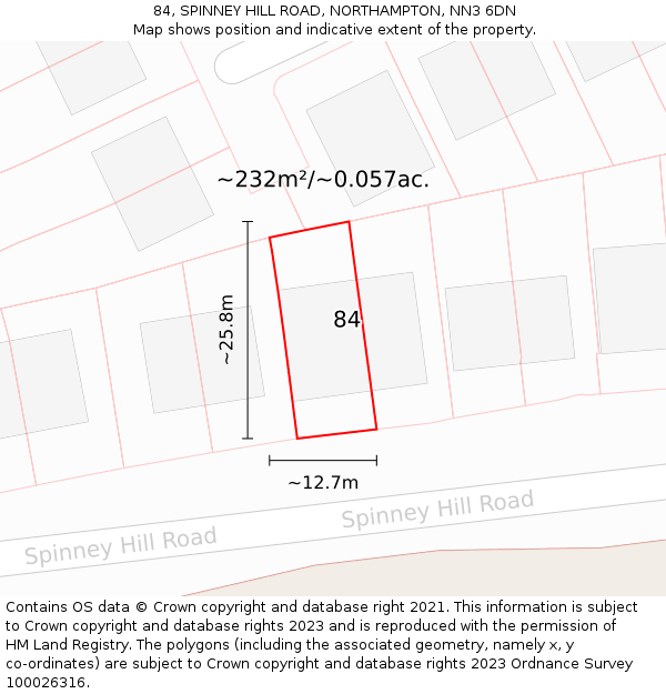 84, SPINNEY HILL ROAD, NORTHAMPTON, NN3 6DN: Plot and title map