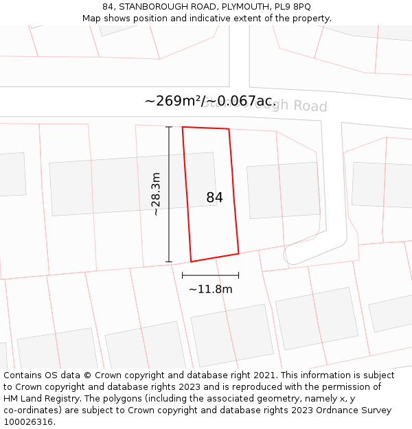 84, STANBOROUGH ROAD, PLYMOUTH, PL9 8PQ: Plot and title map