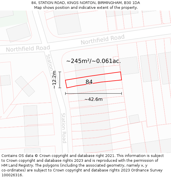 84, STATION ROAD, KINGS NORTON, BIRMINGHAM, B30 1DA: Plot and title map