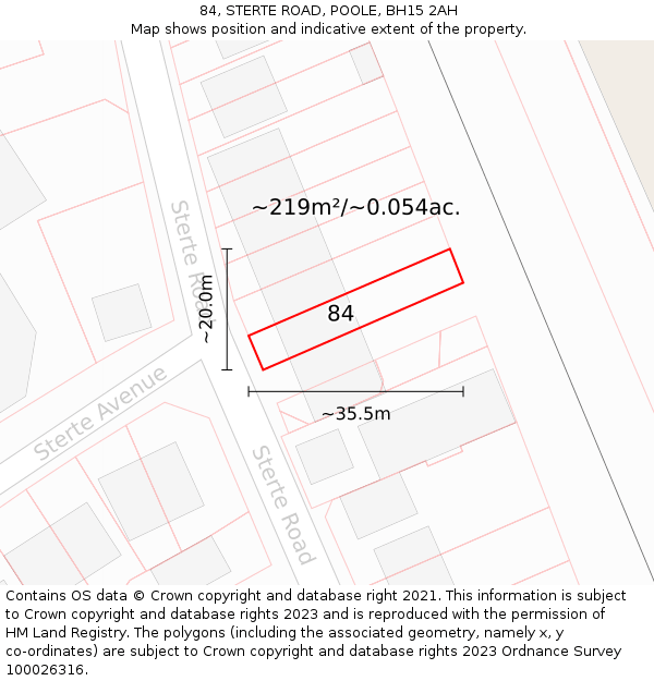 84, STERTE ROAD, POOLE, BH15 2AH: Plot and title map