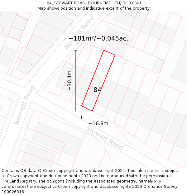 84, STEWART ROAD, BOURNEMOUTH, BH8 8NU: Plot and title map