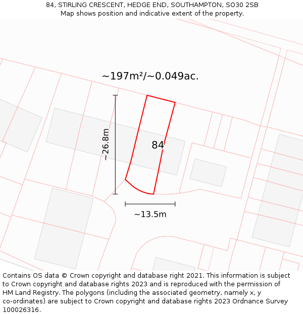 84, STIRLING CRESCENT, HEDGE END, SOUTHAMPTON, SO30 2SB: Plot and title map