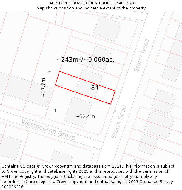 84, STORRS ROAD, CHESTERFIELD, S40 3QB: Plot and title map