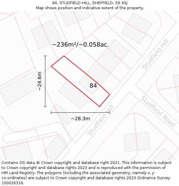 84, STUDFIELD HILL, SHEFFIELD, S6 4SJ: Plot and title map