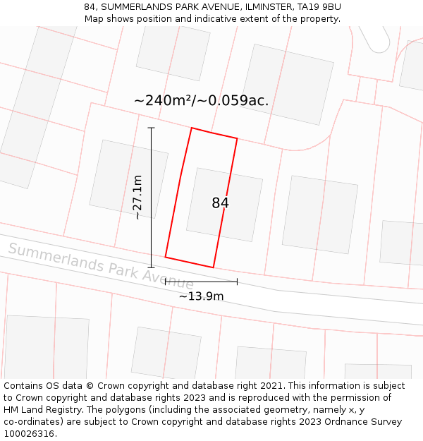 84, SUMMERLANDS PARK AVENUE, ILMINSTER, TA19 9BU: Plot and title map