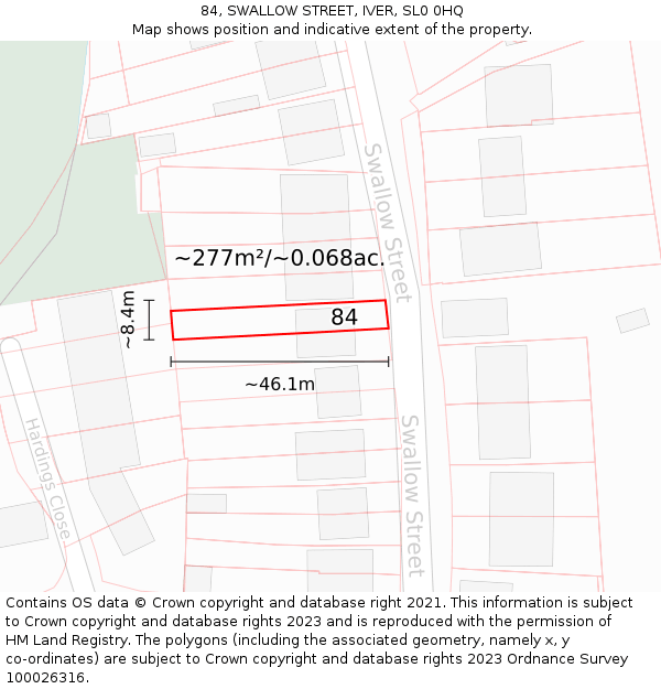 84, SWALLOW STREET, IVER, SL0 0HQ: Plot and title map