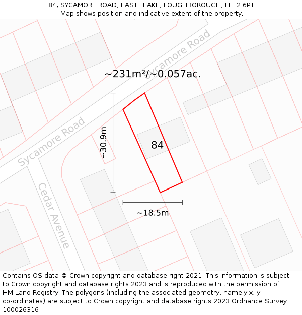 84, SYCAMORE ROAD, EAST LEAKE, LOUGHBOROUGH, LE12 6PT: Plot and title map